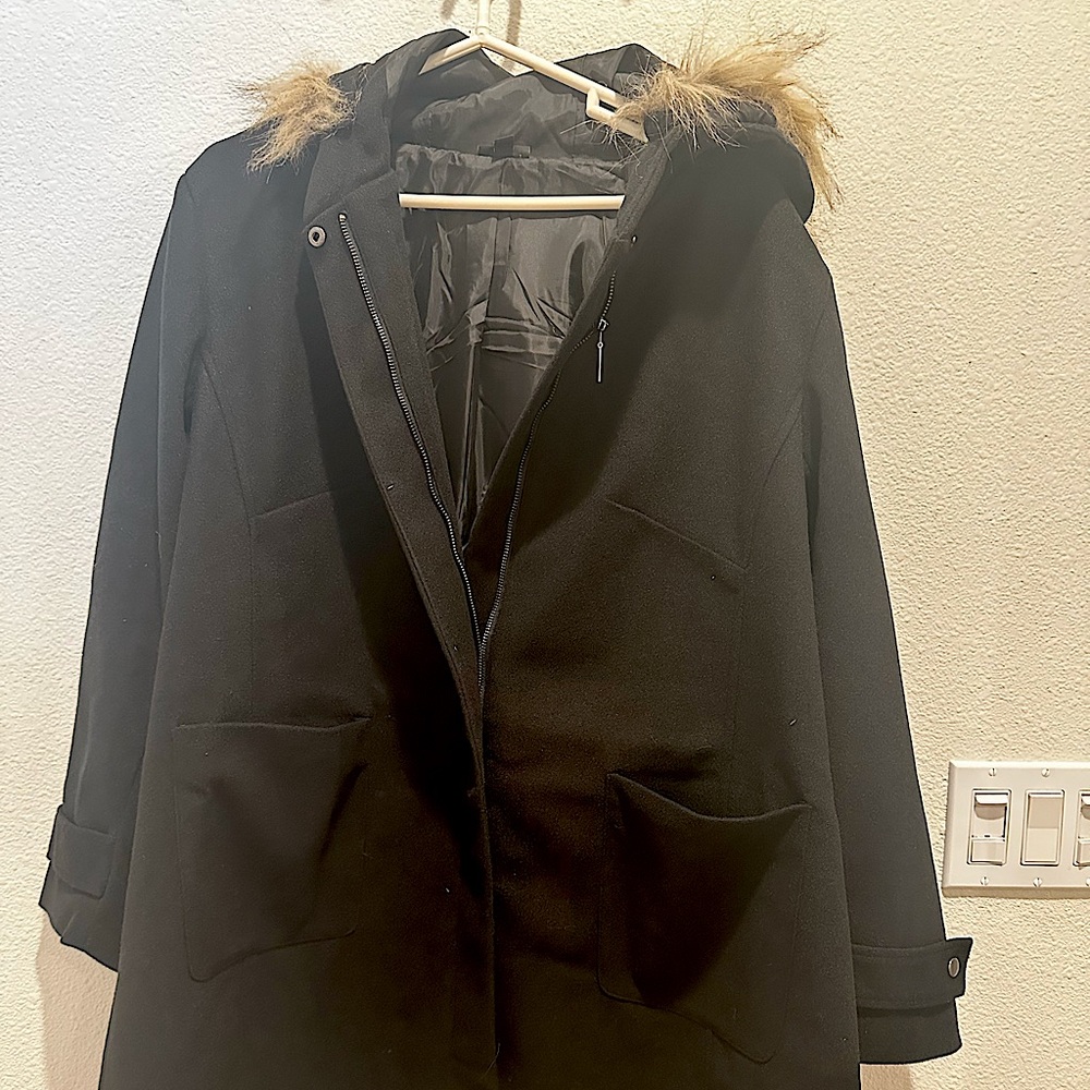 Black winter coat with hood